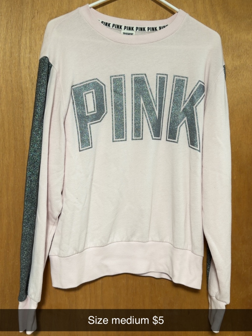 PINK Glitter Logo Pullover Sweatshirt - Light Pink